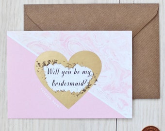Will you be my bridesmaid card - Scratch off bridesmaid card - bridesmaid proposal card - personalised bridesmaid card - marble
