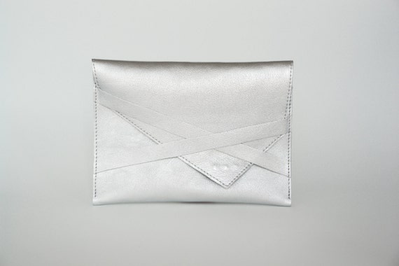 leather silver clutch