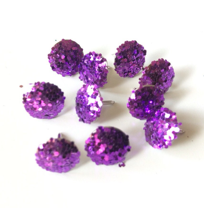 Purple glitter thumb tacks cubicle decor decorative push