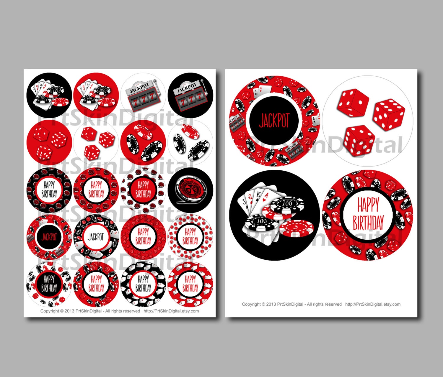 Casino Cupcake Toppers Printable Casino Cake by PrtSkinDigital