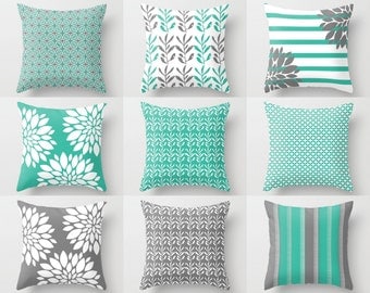 Pillow Covers, Throw Pillow Covers, Turquoise Grey White , Spring Pillow Covers Mix and Match! Decorative Pillows