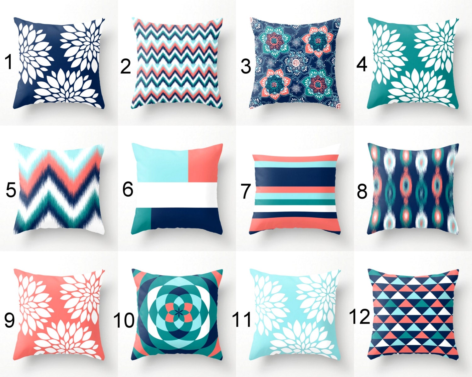 Throw Pillows Pillow Covers Navy Aqua Coral Teal Pillow