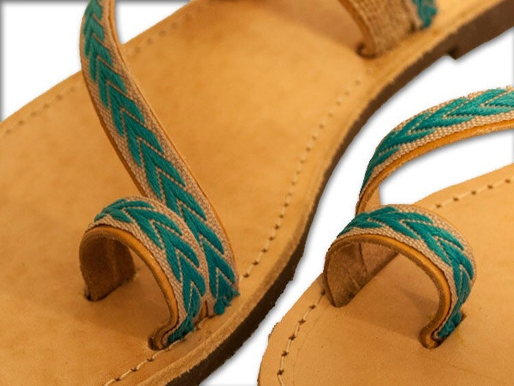 turquoise leather sandals