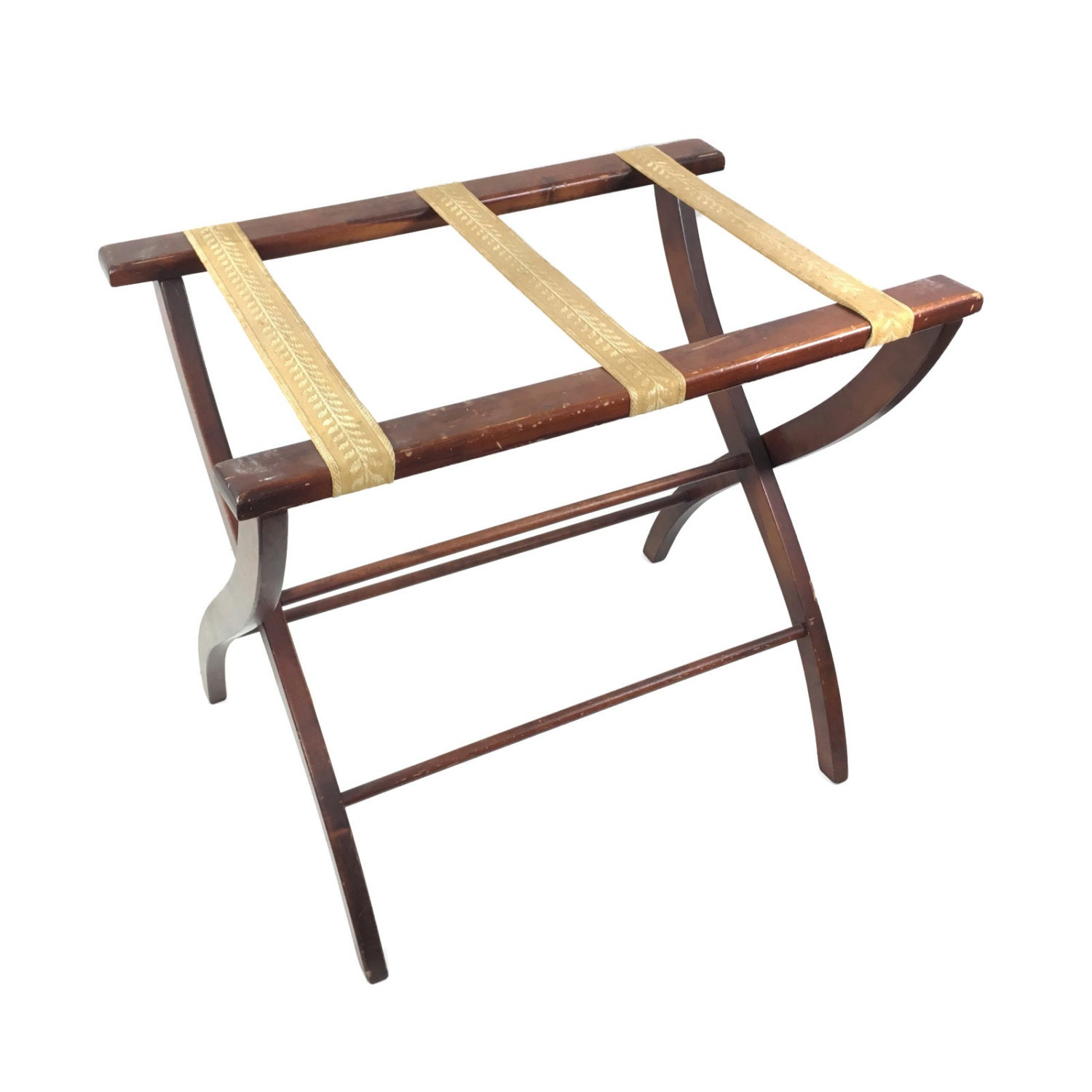 Vintage Suitcase Luggage Rack with Embroidery Fabric Straps