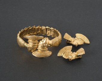 Vintage Hobe Fantasy Clamper Bracelet and Earrings Demi Parure Blackamoore