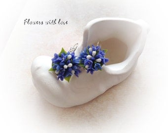 Lilac earrings, cold porcelain flower earrings, lilac, lilac clay, polymer clay, earrings,gift for girls,blue flowers