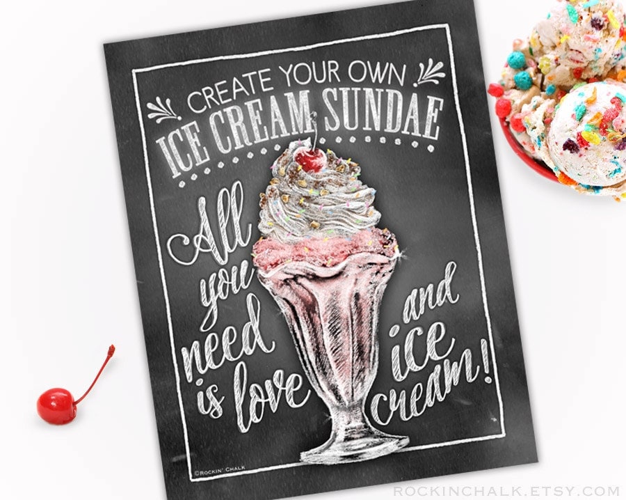 Chalkboard Style Ice Cream Sundae Bar Sign Weddings