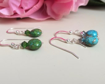 Green Turquoise Earrings - Blue Turquoise Dangles - Blue Turquoise Earrings - Green Turquoise Dangles - Summer Jewelry - Everyday Earrings