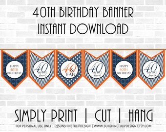 40th Birthday PRINTABLE Banner Coral and by sunshinetulipdesign