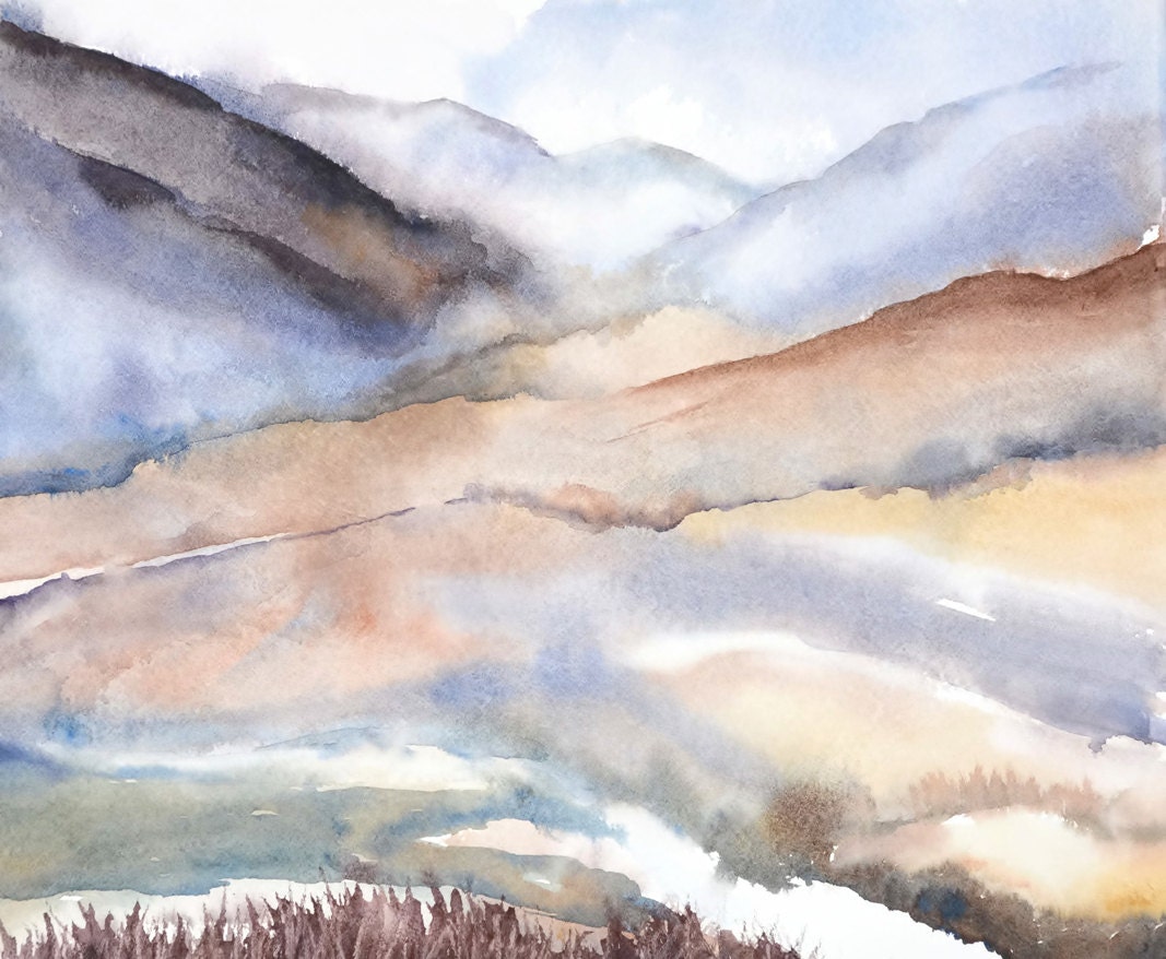 Landscape Abstract Watercolor Painting Mountain Print Art