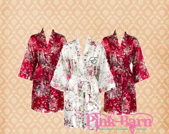 SALE Ships in 10 Days Burgundy Satin Bridesmaids Gift Maid of Honor Gift Bridal Robe Floral Satin Robe