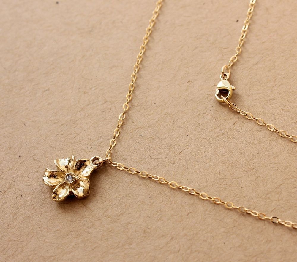 Gold Plumeria Crystal Necklace Delicate Plumeria Necklace
