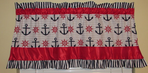 Nautical curtains / satin / cotton / stripes / 3 different pattern mixtures / gray and yellow / blue and red