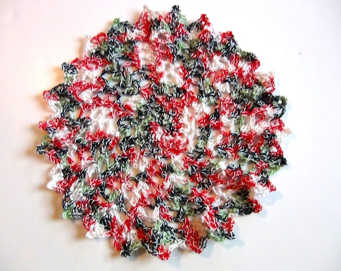 Crochet Doilies, Holiday Doilies, Red White Green Thread Decor, Christmas Decoration