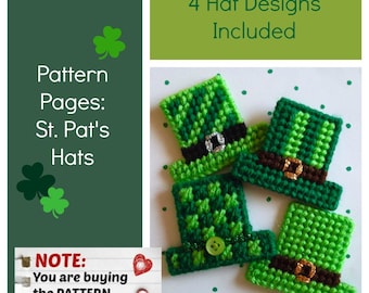 Plastic Canvas Pattern Page: "St. Pat's Hats" (4 designs, graphs and photos, no written instructions) ***PATTERN ONLY!***