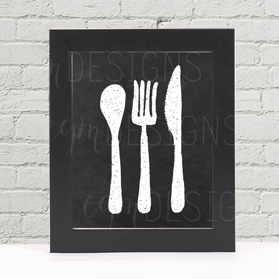 Spoon Fork Knife Kitchen Art Printable Chalkboard wall decor