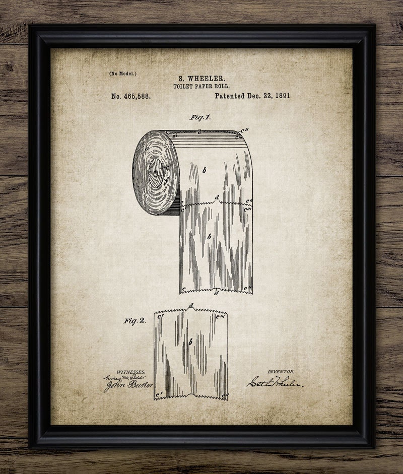 Toilet Paper Roll Patent Print Vintage Patent 1891 Toilet toilet-paper-roll-patent-print-vintage-patent-1891-toilet