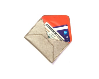 gold leather card case | birthday gift for her | gold wallet | card holder | business card holder | unisex card case | mini vegan wallet