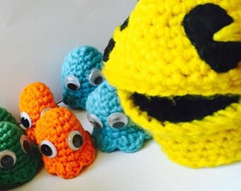 PAC-MAN and Ghost Puppets/Crochet pattern/hand puppets/finger puppets/instant download