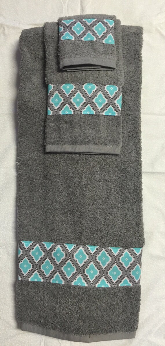 Gray an teal towel set of three