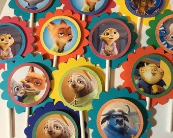 Assorted Zootopia Character Cupcake Toppers Childrens Birthday Party
