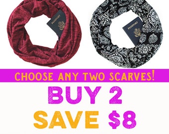 Hidden Pocket Scarf ~ SALE ~ Travel Scarf, Gift for Her, Infinity Scarf, Travel Accessories, Gift Ideas, Travel, Secret Pocket Scarf