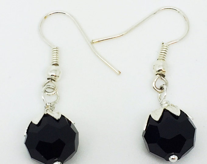 Black silver earrings, Black Bridesmaids jewelry, Black and silver earrings, black silver jewelry