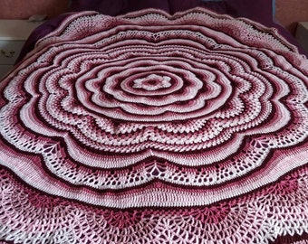 Crochet Afghan Blanket, round blanket, round afghan, flower blanket, flower afghan, mandala blanket, round bed bedding, mattress topper