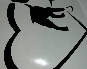 Boston terrier heart vinyl window decal available in any basic color. 6.5 in