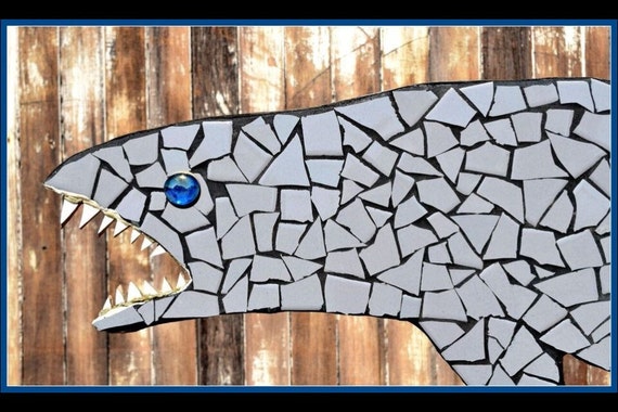 Free Shipping Tile Mosaic Shark Sculpture mosaics outdoor