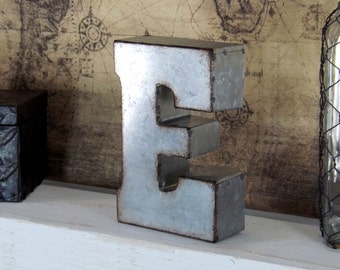 7 Inch Metal E/ Letter/ Metal Letter/ Galvanized Letter/ Rustic Signage/ Tin Letters/ Rustic Wedding/ Shabby Chic/ Industrial/ Shelf Letter