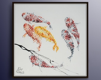 Painting 40" Koi fish for Luck - Feng shui painting, Modern, luxury looks, thick layers, Express shipping worldwide, by Koby Feldmos