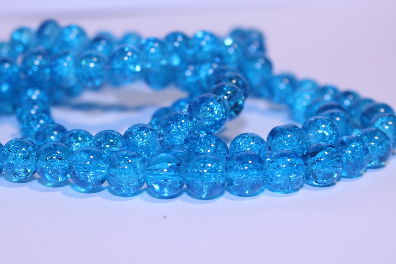 Light Blue Crackle Glass Beads Strand 8mm Light Blue Cracked