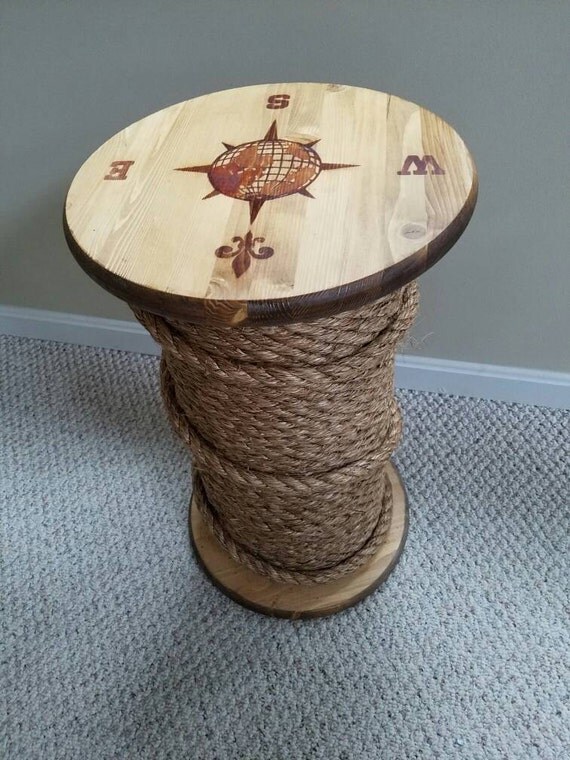 Rope table Nautical Rope and Wood Accent table Compass rose