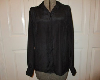 Vintage Christian Dior black button front blouse size 10
