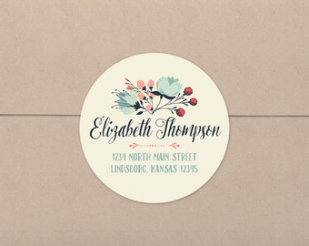 Address Stickers, Return Address Labels, Floral, Round, Wedding Stationery, House Warming Gift, Wedding Gift, Personalized Stickers, RA1004