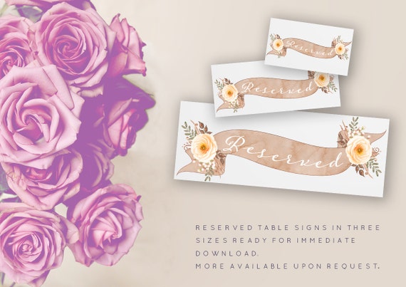 Printable reserved table tents DIY Wedding reserved reception