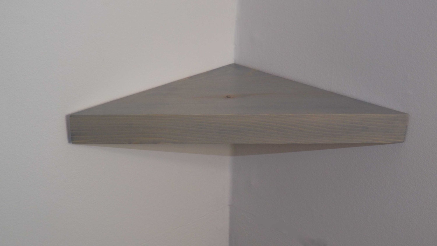 14 Inch Floating Corner Shelf with Pearl Grey Stain Handmade