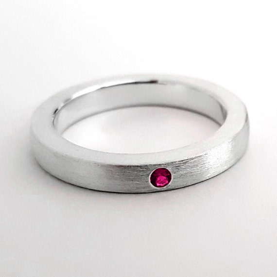 Thin Brushed Ruby Band in Sterling Silver Ruby Band Ruby