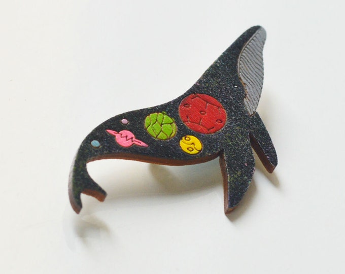 Space Whale // Wooden brooch is covered with ECO paint // Laser Cut // Best Trends // Fresh Gifts // Swag Boho Style // Sea Galaxy //