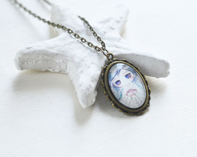 Sweet Price // Anime Girl // Female Images // Pendant metal brass with the image under glass // 2016 Best Trends // Gifts For Her