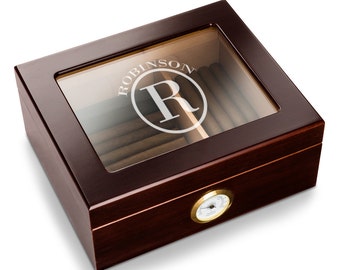 Personalized Glass Top Cedar Cigar Humidor - Monogrammed Mahogany Humidor - Monogrammed Groomsman Gifts - Father's Day Gifts - RO154