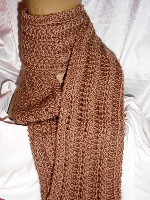 Beautiful Hand Knit Skinny Scarf with Lace Pattern by DeloneaKnits