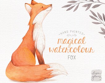 Watercolor fox: hand painted fox clipart / woodland nursery art / animal clip art / childrens birthday / baby birth announcement / CM0084