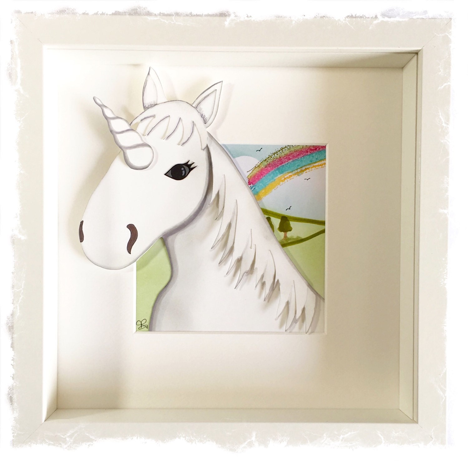 Unicorn Collage / 3D papercut Picture Small Shadow box frame