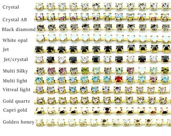 Rhinestone chain SS12 (PP24) 3mm brass best quality stones in various colours. Price is for 1 meter
