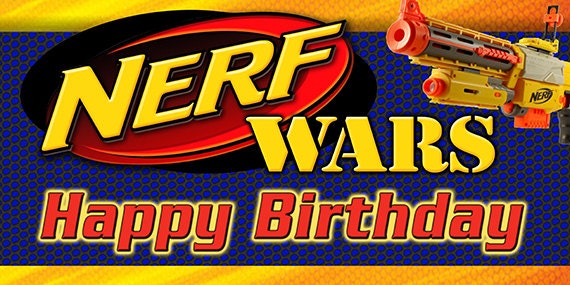 Nerf Wars Birthday Banner Blue Background