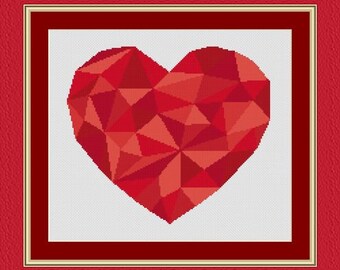 MOSAIC heart red/ mosaique coeur- Counted cross stitch pattern /grille point de croix ,Cross Stitch PDF, Instant download , free shipping