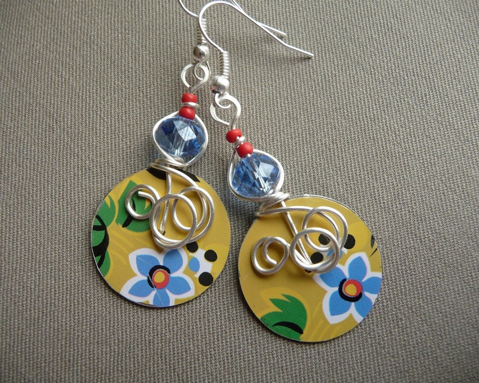 Tin Earrings Funky Earrings Fun Jewelry Yellow Earrings
