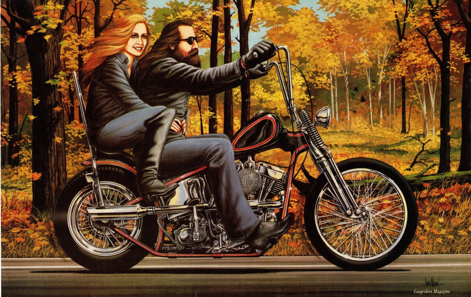 David Mann Motorcycle Art Poster Fall Foliage by darkartink